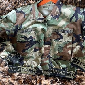 CHANEL Camouflage Jacket with Black Trim